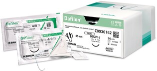 Dafilon 6/0 75cm igła 12mm 3/8 koła odwrotnie tnąca (DS12) 36szt/opak. C0932061 szew niewchłanialny niebieski poliamidowy