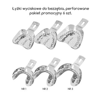 Ori łyżki wyciskowe do bezzębia, perforowane bez rantu - zestaw 6 sztuk