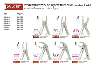 Ori kleszcze ekstrakcyjne Berten-mleczaki zestaw 7szt. fig.560,561,562,563,565,566,567