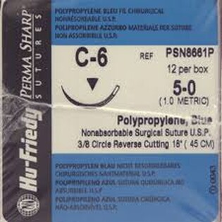 Hu-Friedy Nici Polypropylene 5/0 45cm igła 18,7mm 3/8 koła odwotnie tnąca (C-6) 12szt./op PSN8661P niewchłanialne, polipropylenowe niebieskie