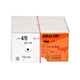 Nici Seralon 6/0 1x75cm igła 15mm 3/8 koła odwrotnie tnąca wąska (DSS-15) 24szt/opak. szew niewchłanialny poliamidowy niebieski