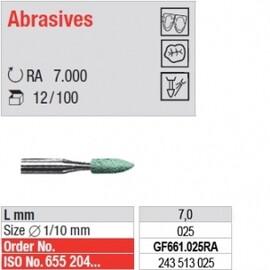 Kamienie polerskie do ceramiki Edenta GF661.025FG c.zielone, mała torpeda z ostrym wierzchołkiem