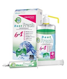 Dent Fresh Mint - zestaw startowy (płukanka zielona z olejkami) koncentrat w strzykawce 50 ml + butelka 1 l z dozownikiem
